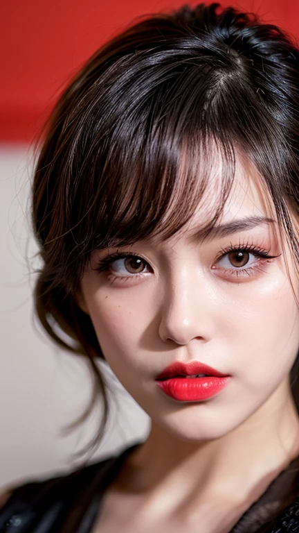(8ก, Highest quality: 1.2), Extremely detailed, thorough resolution, (realistic, realistic photo: 1.37), Portrait, high definition RAW color photograph, professionally arrested, high definition and beautiful, high definition, 8ก Image wallpaper, Amazing details, Big file size, highly detailed beautiful girl, Extremely detailed face, Finely defined eyes, The skin has a fine texture., Every feature is meticulously displayed., The fingers were neatly outlined., The nose has a precise shape., expressive lips red lipstick , perfect anatomy, background is not blurred, one story, (20:1.2), Twenty generations, cute girl, realistic