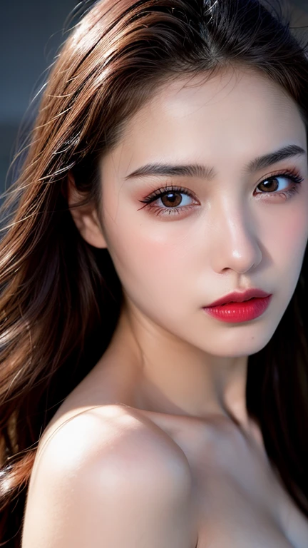 (8ก, Highest quality: 1.2), Extremely detailed, thorough resolution, (realistic, realistic photo: 1.37), Portrait, high definition RAW color photograph, professionally arrested, high definition and beautiful, high definition, 8ก Image wallpaper, Amazing details, Big file size, highly detailed beautiful girl, Extremely detailed face, Finely defined eyes, The skin has a fine texture., Every feature is meticulously displayed., The fingers were neatly outlined., The nose has a precise shape., expressive lips red lipstick , perfect anatomy, background is not blurred, one story, (20:1.2), Twenty generations, cute girl, realistic