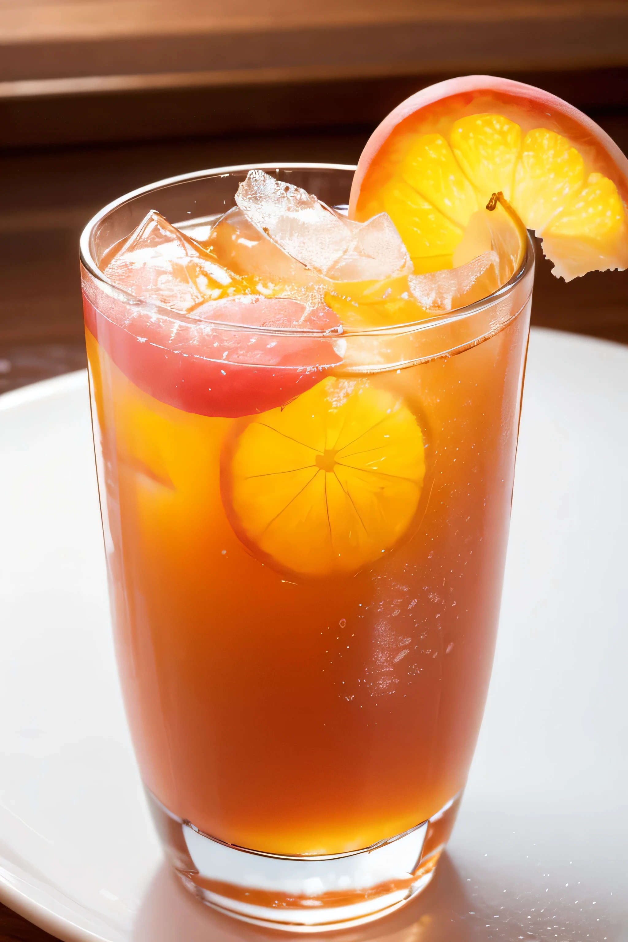 Have a cup of peach oolong tea,Pink cup, tall Iced tea glass, Iced tea glass, cold 喝s, Close-up food photography, Fruits, Shot with Nikon Z9, Refreshing, High-quality food photography