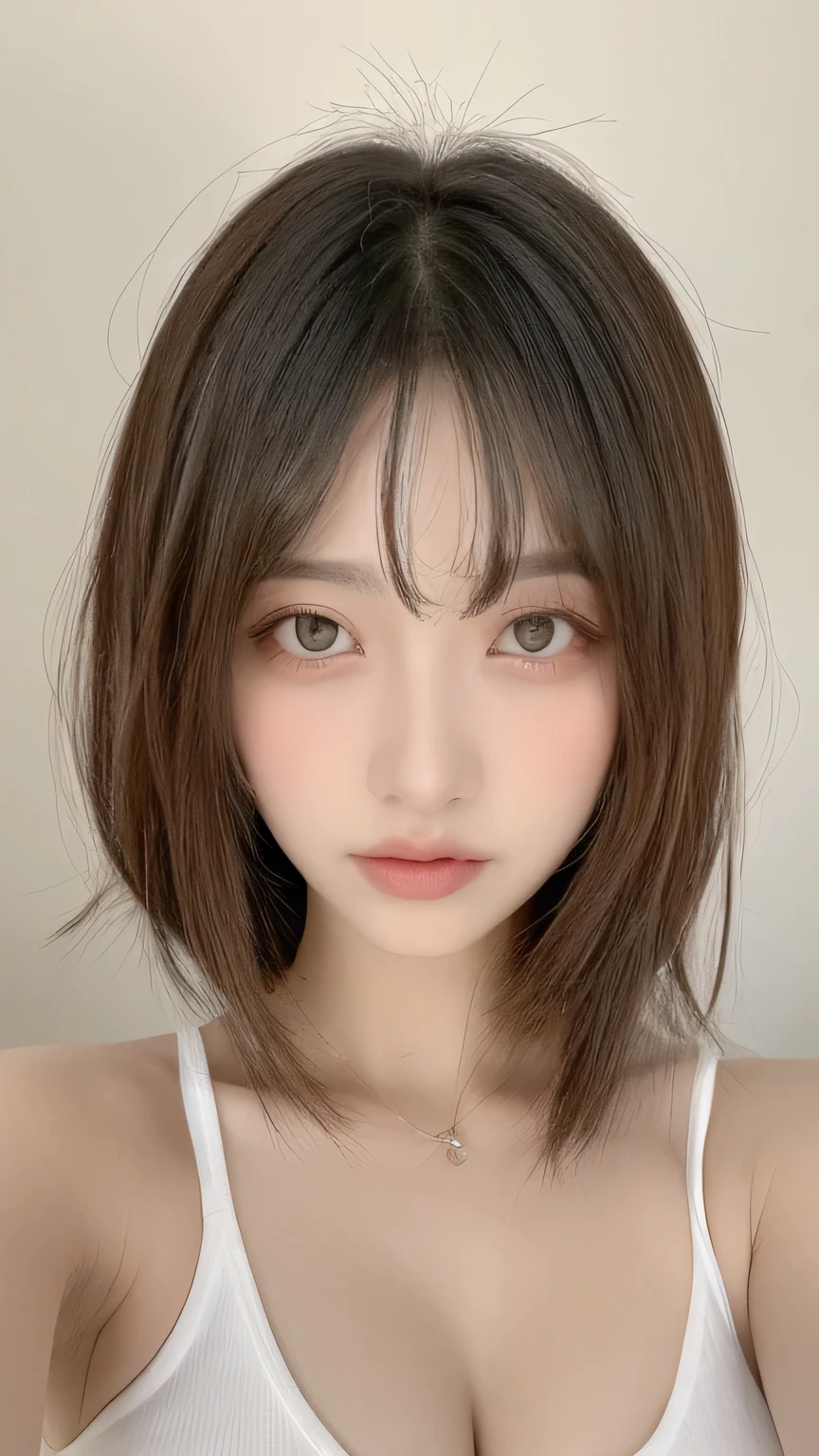perfect figure beautiful woman：1.4，Layered Hair Style，Protruding cleavage：1.2，Bandeau：1.5，Highly Detailed Face and Skin Textur，Narrow eyes，double eyelid，Whitens the skin，short detailed hair，full body