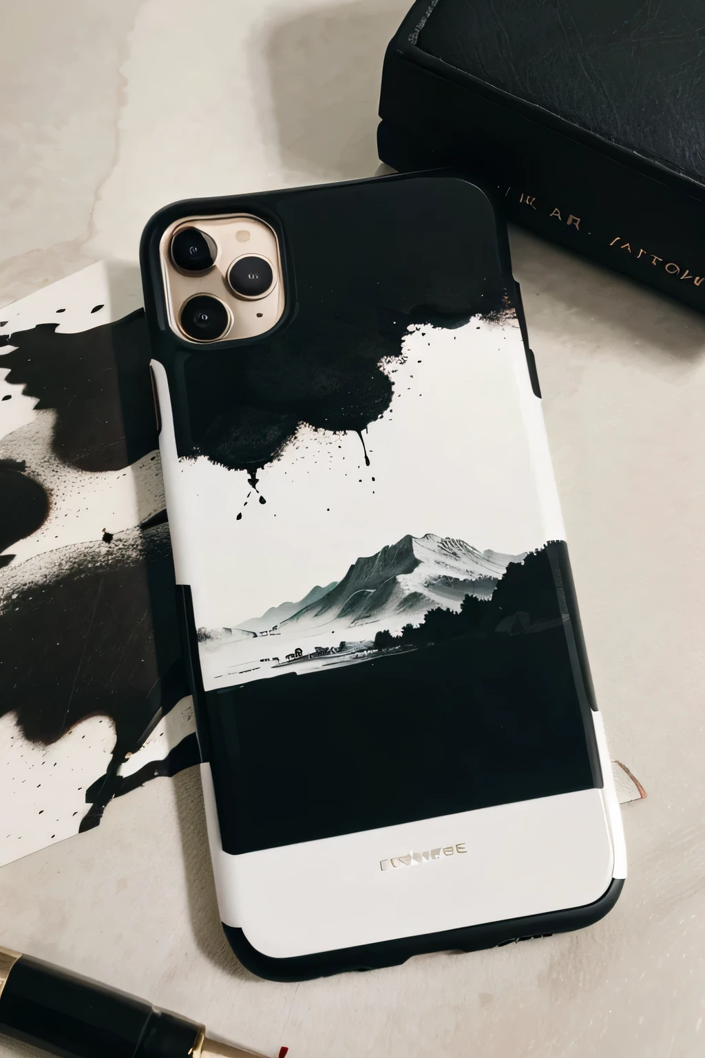 The phone case has an ink screen,Ink screen displays ink landscape painting