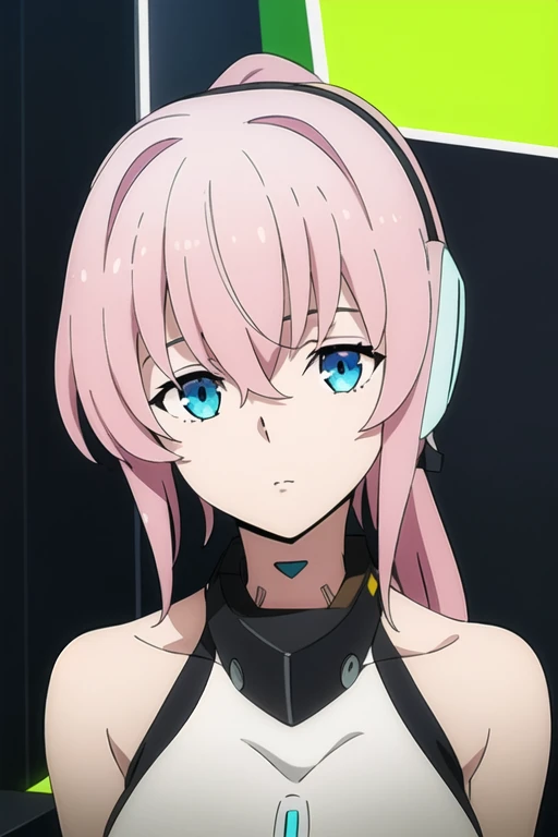 (highest quality:1.1), (masterpiece:1.4), sketch, Front facing, breast enhancement,, Anime Coloring, , One girl, alone, Noir_Sincerity_Noir, Pink Hair, blue eyes, ,ponytail,Transparent background,Moe,The whole head is visible,Wearing a large cyber-style headset on his head,breast enhancementの画像