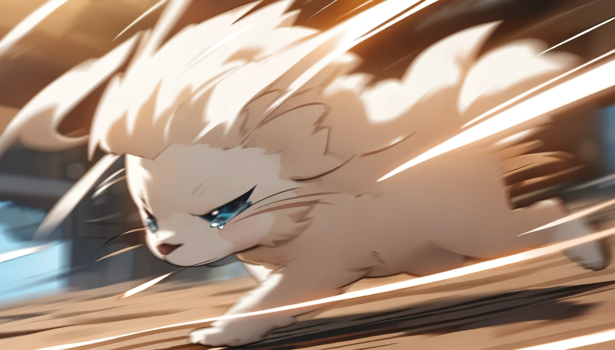 super deformed, furry, funny, masterpiece, cute alpaca running away crying, wind, wind-effect, motion-blur, action-lines, speed-lines