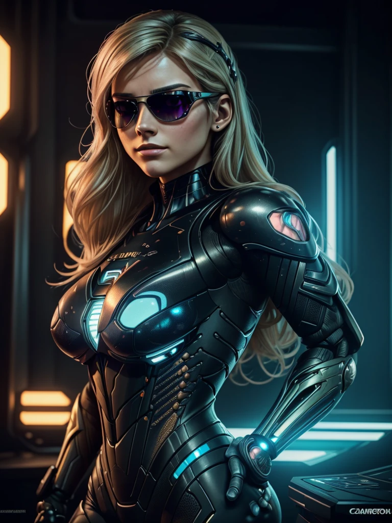 A beautiful blonde, wearing a sweatshirt，inspired by "Selina Kyle"(Very detailed: 1.2), (Canon EOS R6 Best Quality: 1.2), (8k: 1.0), (EMB-RRF-Low: 1.0), (Many large black tattoos on middle open cybernetic head，show inside, Detailed face, Ultra-detailed eyes and using high-tech sunglasses with holographic display 1.2), sharp focus (Award-winning photos: 1.2), (Subsurface scattering: 1.2), (Subsurface scattering: 1.2). 1.1) (A beautiful super detailed robot: 1.2), ( Ultra-fine hair: 1.2), (wonderful body: 1.2), (whole body: 1.2), (dynamic posture :1.2), neon light glow, (Detailed electronic eye:1.1), close up (Surreal:1.2), role playing game, Cyberpunk 2077 style, Dramatic Lighting, (Highly detailed futuristic cityscapes:1.2), (novel: 1.2). 1.2), Professional portrait photography, WLOP Greg Rutkowski, Jeffrey Simpson, Alphonse Mucha