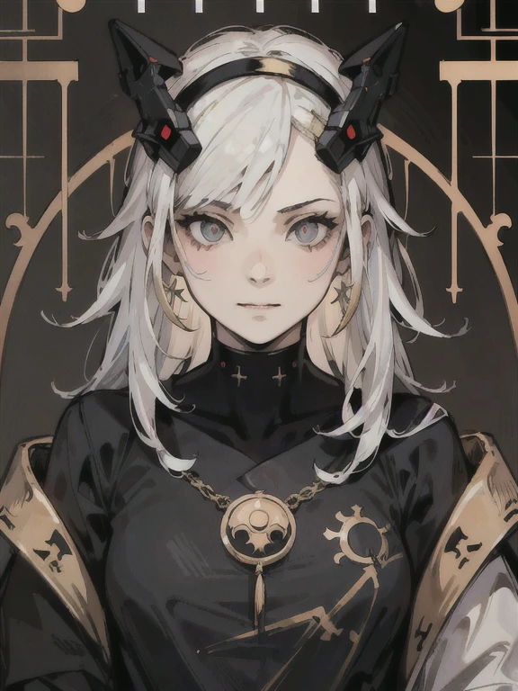 (High resolution), (Ultra delicate), (clear), Realistic,((A girl with white hair and gold inner color)).((cyber punk)),face,Skin realism、A fusion of Japanese style and the near future、Black pupil、Astrology