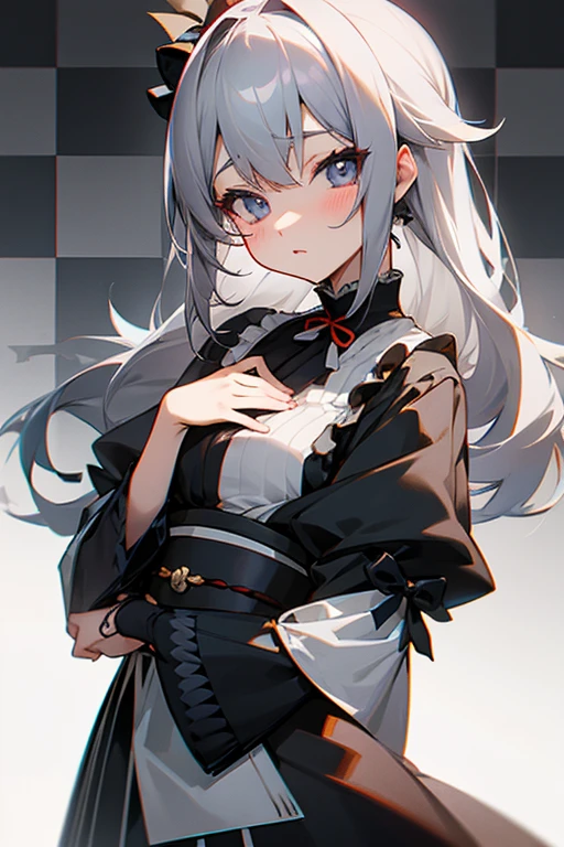 Gray Hair、MS. cute、Taisho、Checkerboard pattern、beautiful eyes、Small breasts、