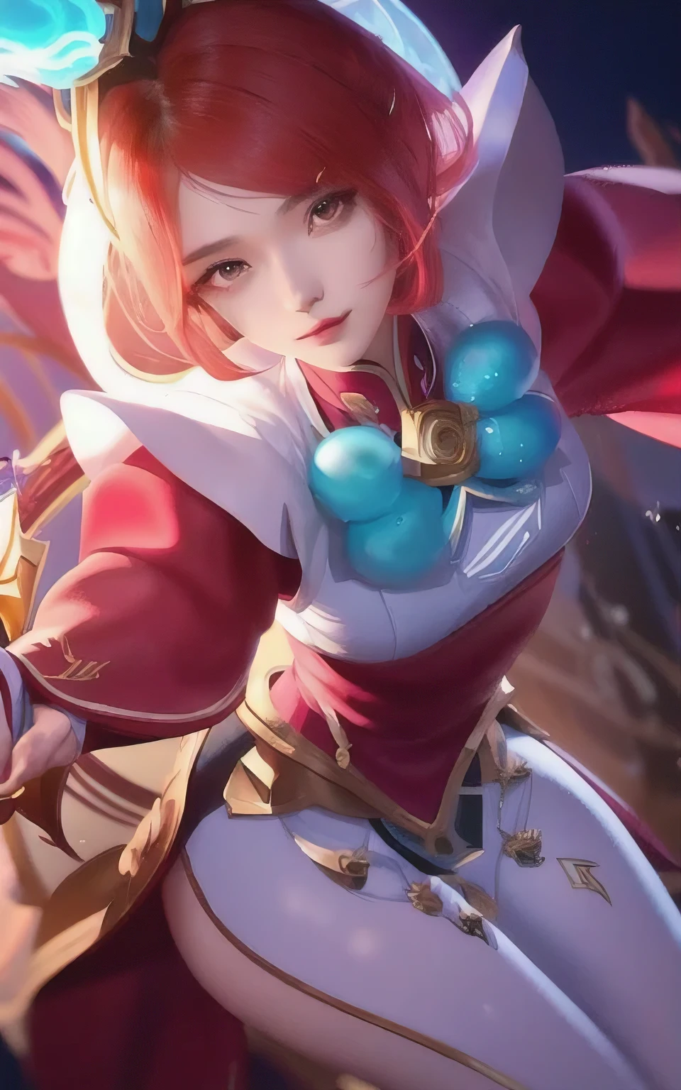 a woman in a red and white outfit holding a sword, orianna, inspired by Pu Hua, mobile legends, inspired by Ju Lian, style league of legends, zenra taliyah, league of legends character, splash art anime , iconic character splash art, kda, portrait knights of zodiac girl, emma bot queen, character splash art, yun ling