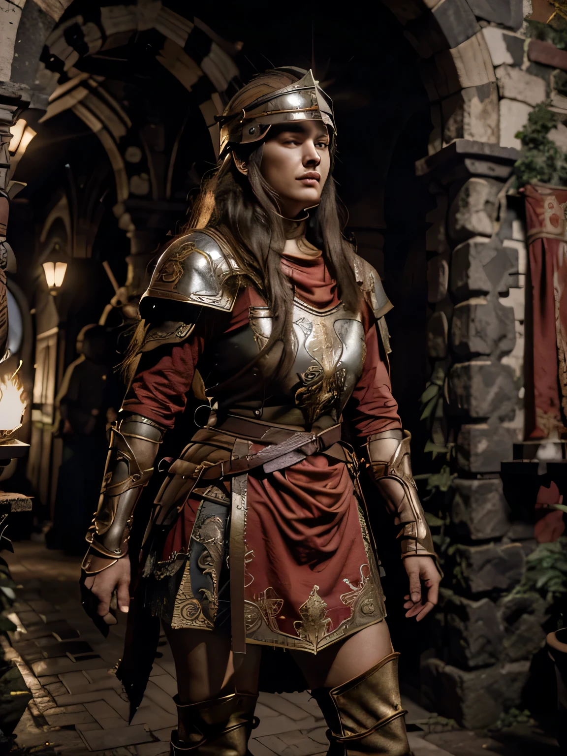 1mulher, solo, Female Viking warrior with helmet and red cape, longos cabelos pretos, zangada, extremely beautiful young woman, black hair, ladylike hands, ladylike fingers, perfect face, perfect eyes, hora prateado, fotorrealista, alto contraste, 8k HD, detalhado, hiper-detalhado, textura de pele realista, cabelo loiro, melhor qualidade, ultra alta res, foto crua, dramatic illumination, motor irreal, brilho difuso intrincado eaba prateado, capa preta, campo de batalha, Standing