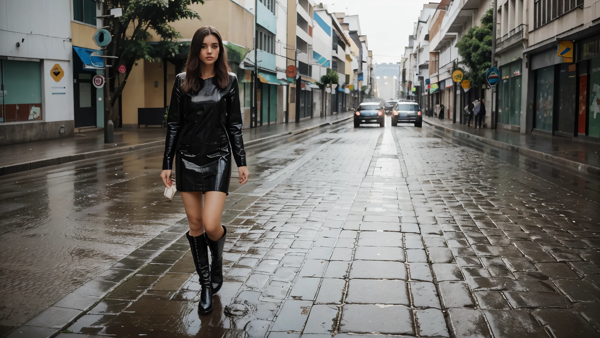 mulher esguia, loira, porcelain skin de vestido muito curto preto, vestido justo, vestido decotado, pernas bonitas, thin thighs and high boots walking on the wet sidewalk, ruas molhadas, Linda parada na chuva, standing na chuva, Dasha Taran, na chuva, em um dia chuvoso, Na cidade, em um ambiente chuvoso, olhar molhado, na rua da cidade, Alexandre Rostov, Foto de Alexei Gurylev