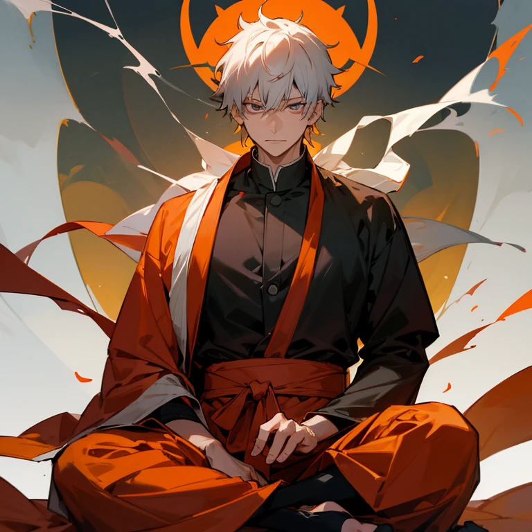 I want a images of JUJUTSU KAISEN CHARACTER name SATORU GOJO in indian culture dress up form and he is stand behind the RAMMANDIR  ayodhya  and the style is in original anime style