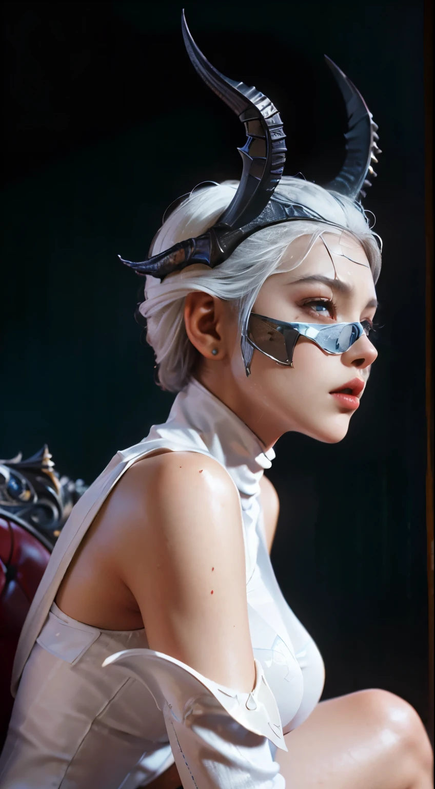 RAW, Masterpiece, Ultra Fine Photo,, Best Quality, Ultra High Resolution, Photorealistic, Sunlight, Full Body Portrait, Stunningly Beautiful,, Dynamic Poses, Delicate Face, Vibrant Eyes, (Side View) , she wears futuristic Batman costume, skinny leather pants, turtleneck top, off shoulders, Batman ears, sitting on a leather sofa, very detailed background, detailed face, detailed tidy background, gorgeous, Milky white, high detailed skin, realistic skin detail, visible pores, sharp focus, volumetric fog, 8k uhd, dslr, high quality, film grain, fair skin, photorealism, lomography, in a future utopia metropolis, seen from below, translucent, semi transparent dress,