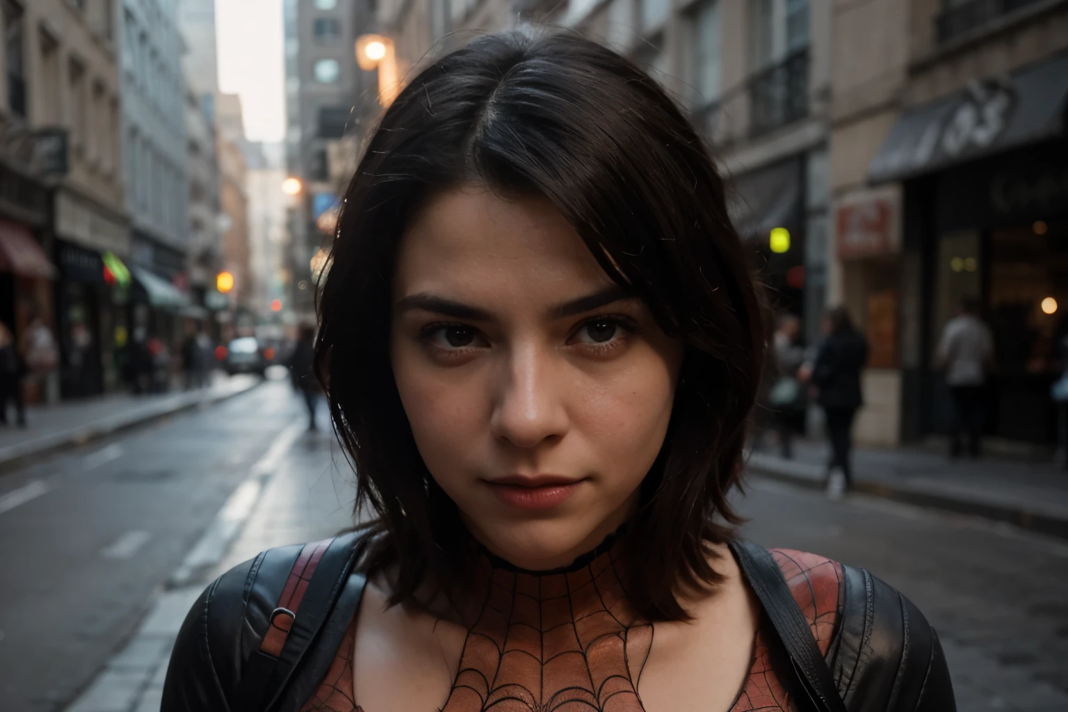 A photograph of Spider-Man., sin mascara, the 20s, elegante, cara detallada, Looking to the camera, retrato, 8k hd, alta calidad