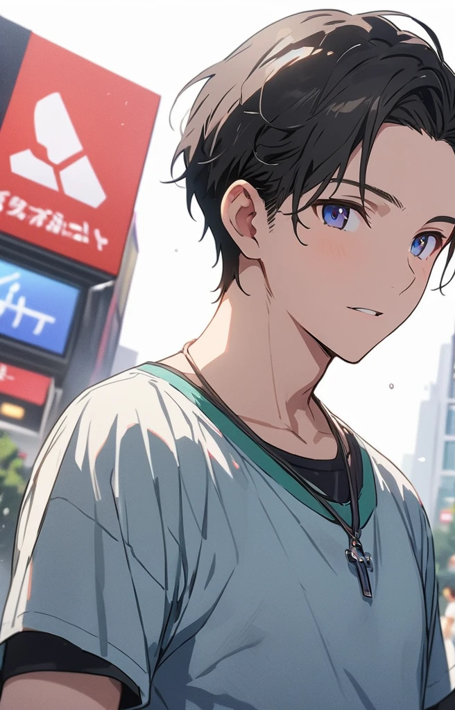 (highest quality、masterpiece、High resolution、detailed),(animeスタイル)、flat style、(detailedな目、Beautiful Face),  BREAK,(1 boy:1.4、Handsome:1.2)、(College Boys:1.2)、cool、A refreshing look、Casual clothing、Tokyo station front、Daytime hours,Dynamic Angles、anime