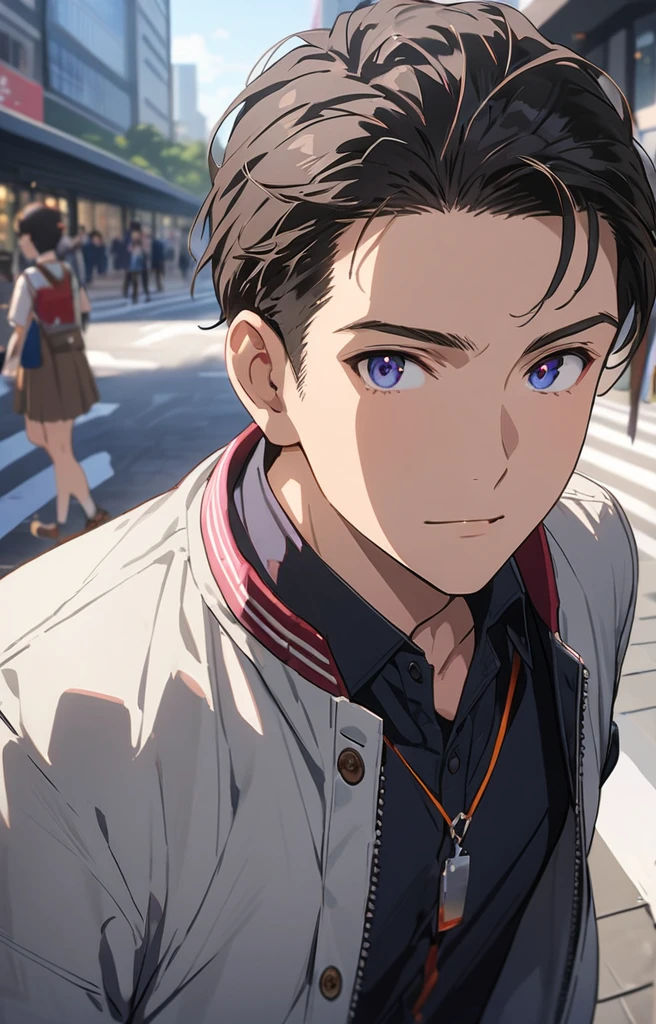 (highest quality、masterpiece、High resolution、detailed),(animeスタイル)、flat style、(detailedな目、Beautiful Face), BREAK,(1 boy:1.4、Handsome:1.2)、(College Boys:1.2)、cool、A refreshing look、Casual clothing、Tokyo station front、Daytime hours,Dynamic Angles、anime