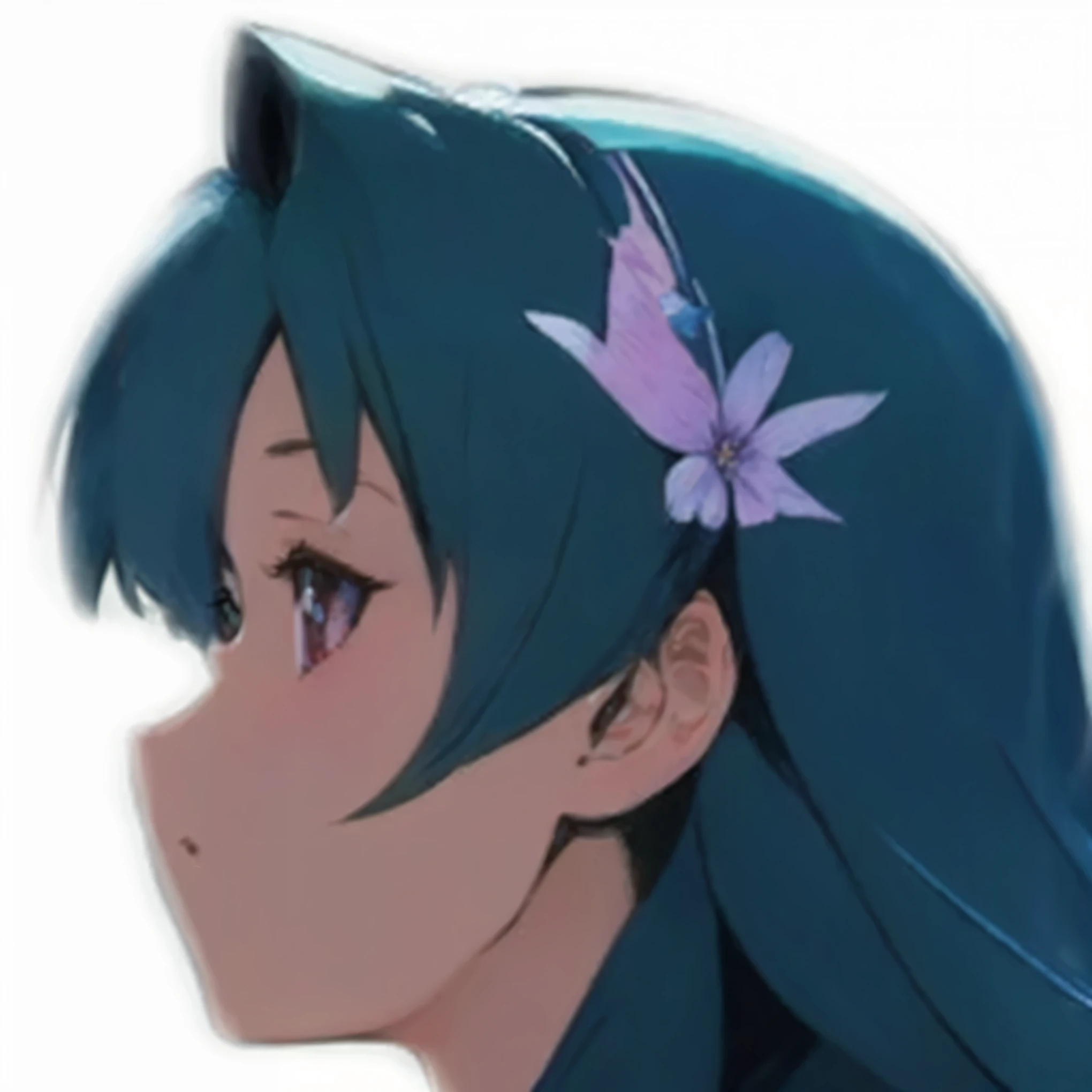 profile, Anime girl with blue hair and flowers in her hair, Anime Girl Profile, Anime female face photo profile, Turquoise hair anime girl, anime ears, Anime girl portrait profile, Anime Moe Art Style,  Fairy