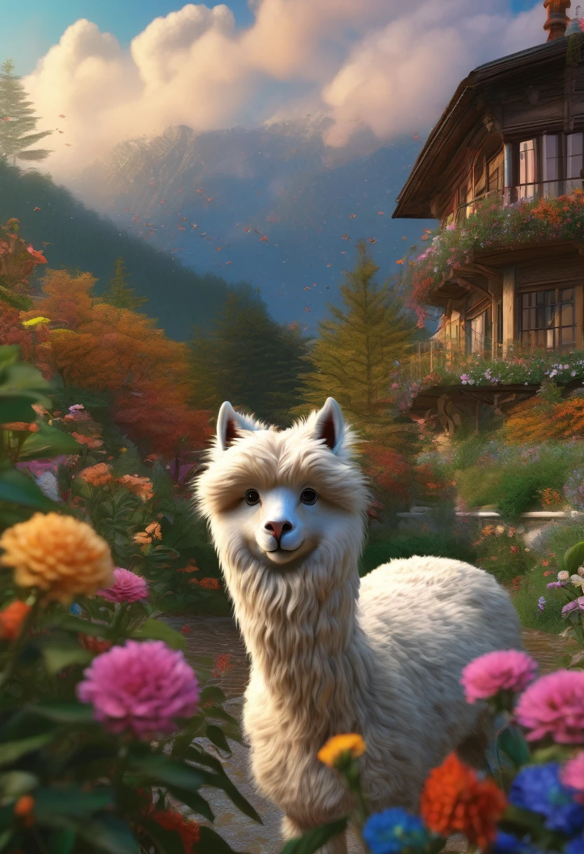 An Alpaca, aesthetic, (best quality,4k,8k,highres,masterpiece:1.2),ultra-detailed,(realistic,photorealistic,photo-realistic:1.37),alpaca,random actions,expressive face,dynamic body,playful interactions,natural environment,vibrant colors,soft lighting,adventurous spirit,curious exploration,gentle temperament,woolly coat,majestic presence,funny poses,whimsical expressions,mischievous behavior,peaceful scenery,grassy meadow,rolling hills,colorful flowers,blue skies,childlike innocence,joyful energy,creative imagination,unexpected surprises,endearing charm,fascinating movement,furry friend,memorable moments,rustic charm,lively atmosphere,delightful encounters,harmony with nature,simple pleasures,happy-go-lucky attitude,playful companionship,jovial spirit,captivating personality,heartwarming interactions,enchanting sight