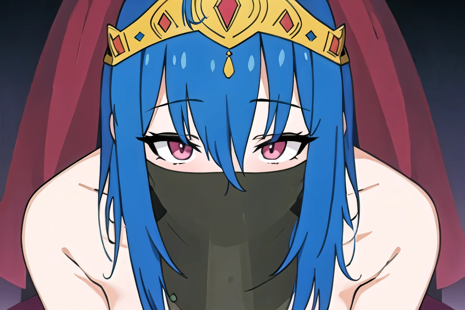 (masterpiece, best quality:1.2), 1girl, pov, fellatio_under_mask, mask, veil