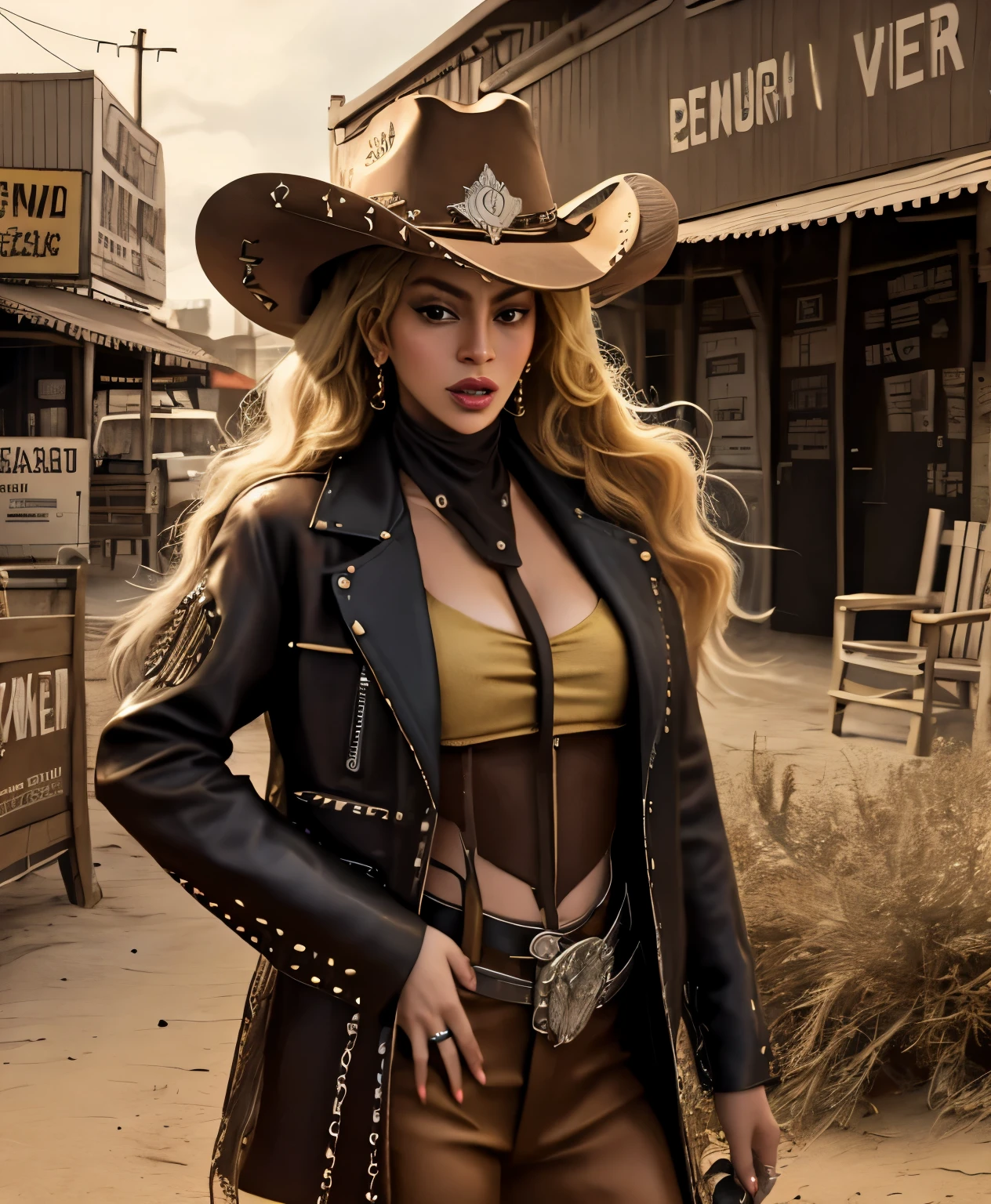 duas mulheres: Beyoncé, Lady Gaga in cowboy clothes are in a western town, estilo do mundo ocidental, 4 k Oeste selvagem, velho Oeste, roupas ocidentais, western vaqueira, velho Oeste, no show westworld, cyberpunk Oeste selvagem, in the velho Oeste, in a Oeste selvagem town, space western, vaqueira, vaqueira, estilo vaqueiro, Oeste selvagem, Cyber Ocidental, pistoleiro ocidental, Beyoncé, Lady Gaga.