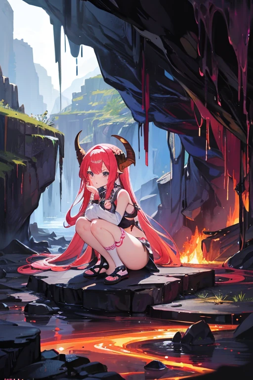 Lamia girl living in a lava cave