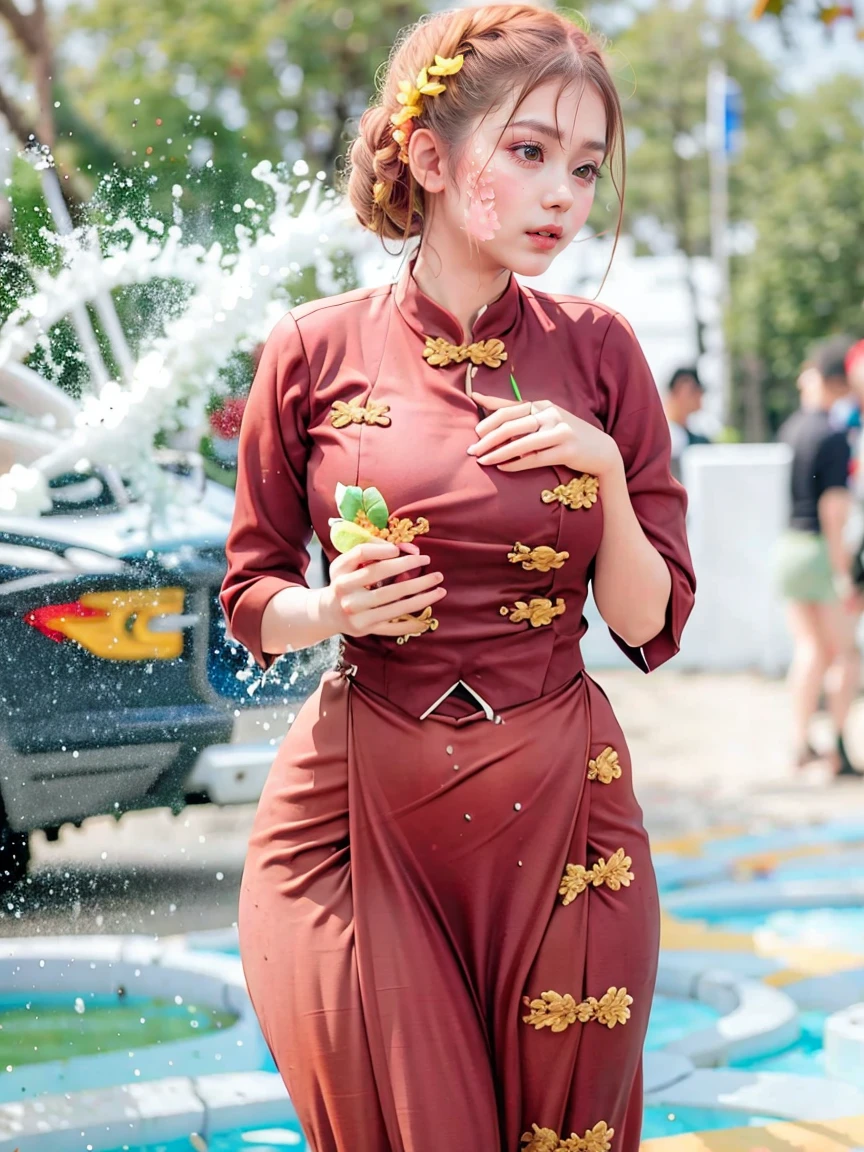 As she was wet with water, her beauty became more apparent, and her attractive body was revealed