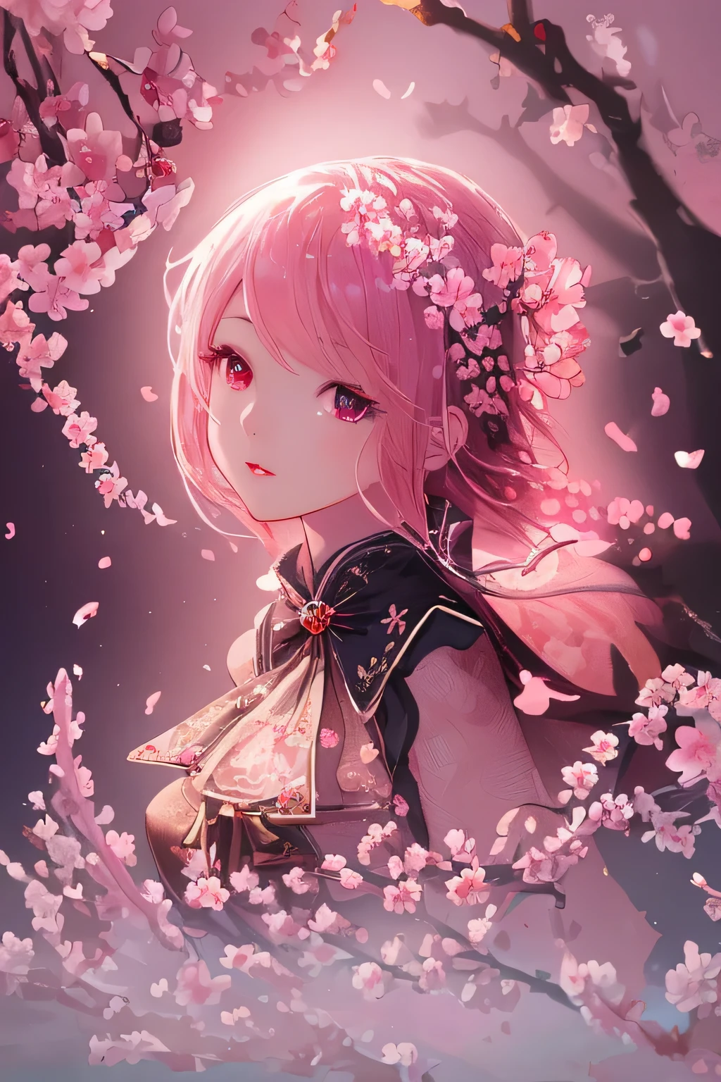 Inspired by cherry blossomasterpiece, highest quality)), High resolution, 8k, Cinematic Light, High Contrast, Written boundary depth, Strong brilliance, Detailed Background, One Girl, cute, fine grain, Shining eyes, Detailed Iris,