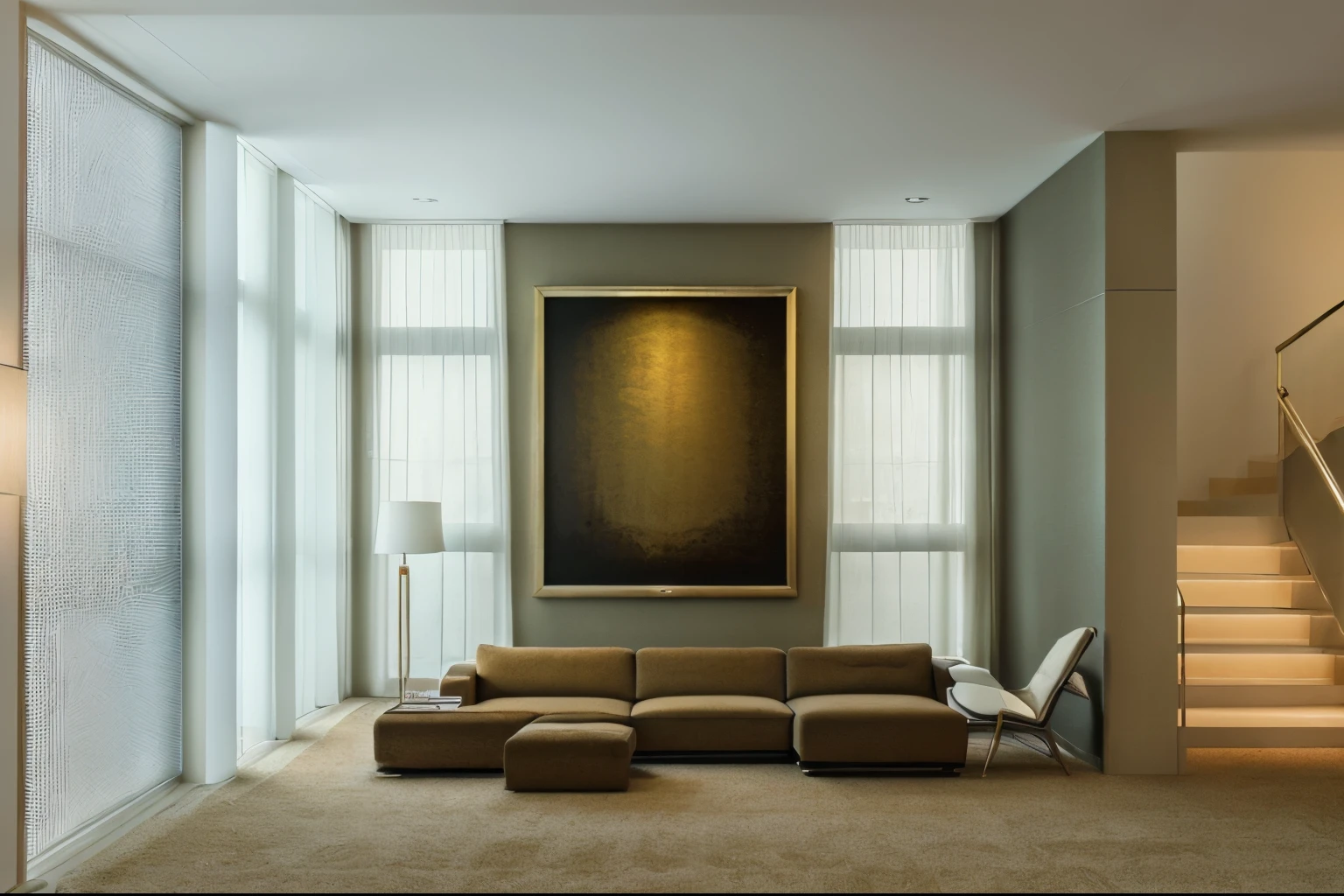 luxury interior style, luxury sofa,
frame between wall, lighting behind the sofa, glass wall, carpet under the sofa,
raw photo, high quality, masterpiece,