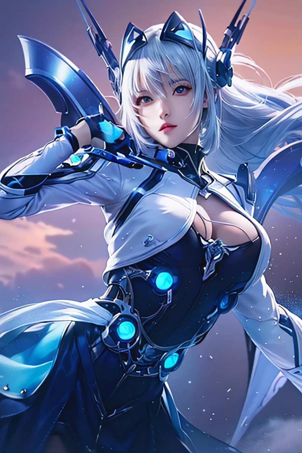 a woman in a futuristic outfit with a sword and a sword, perfect android girl, armor girl, extremely detailed artgerm, android heroine, from arknights, female action anime girl, perfect anime cyborg woman, ig model | artgerm, cyborg - girl with silver hair, anime mecha aesthetic, beautiful female android!, mechanized valkyrie girl, anime cyborg