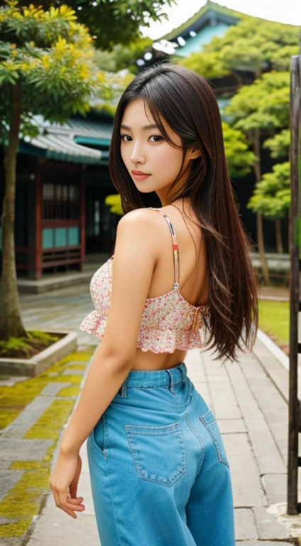 an incredibly beautiful asian girl, perfectly vibrant background, photo quality at the highest level