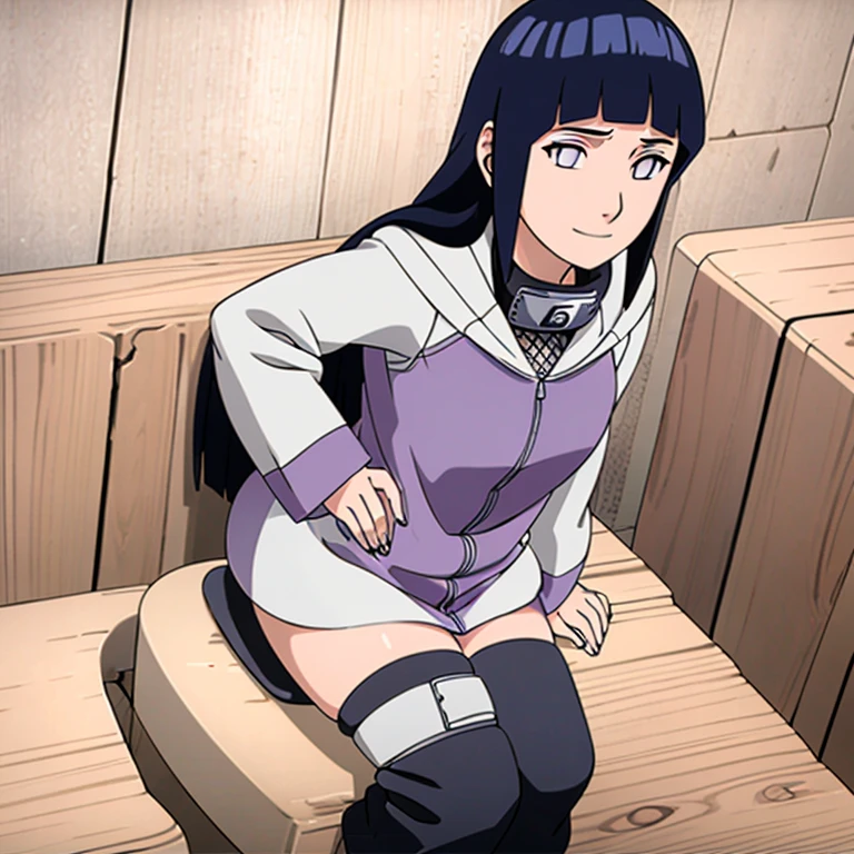 beautiful, masterpiece, best quality, extremely detailed face, perfect lighting, 1girl, hinata, hyuuga hinata, bangs, empty_eyes, black_hair, blunt_bangs, grey eyes, grey sleeves, headband_around_neck, highres, hime cut, hooded_cardigan, long sleeves, looking_at_viewer, petals, smile, solo, straight hair, upper body, hooded jacket, perfect body, sexy things, sitting on toilet, toilet use, diarrhea 