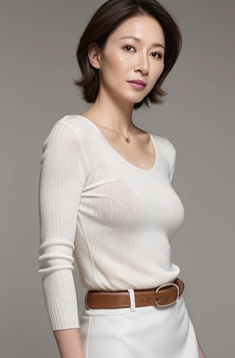 (Black Shorthair:1.2),  (a 20 yo woman), (A hyper-realistic), (Masterpiece), (8KUHD), Looking at the camera, Slender waist, Wearing jeans, ((Animal Print Clothing - Shirt - Leopard Print(design))), (large full breasts), Abstract background, (doodle:1.46), A little smile