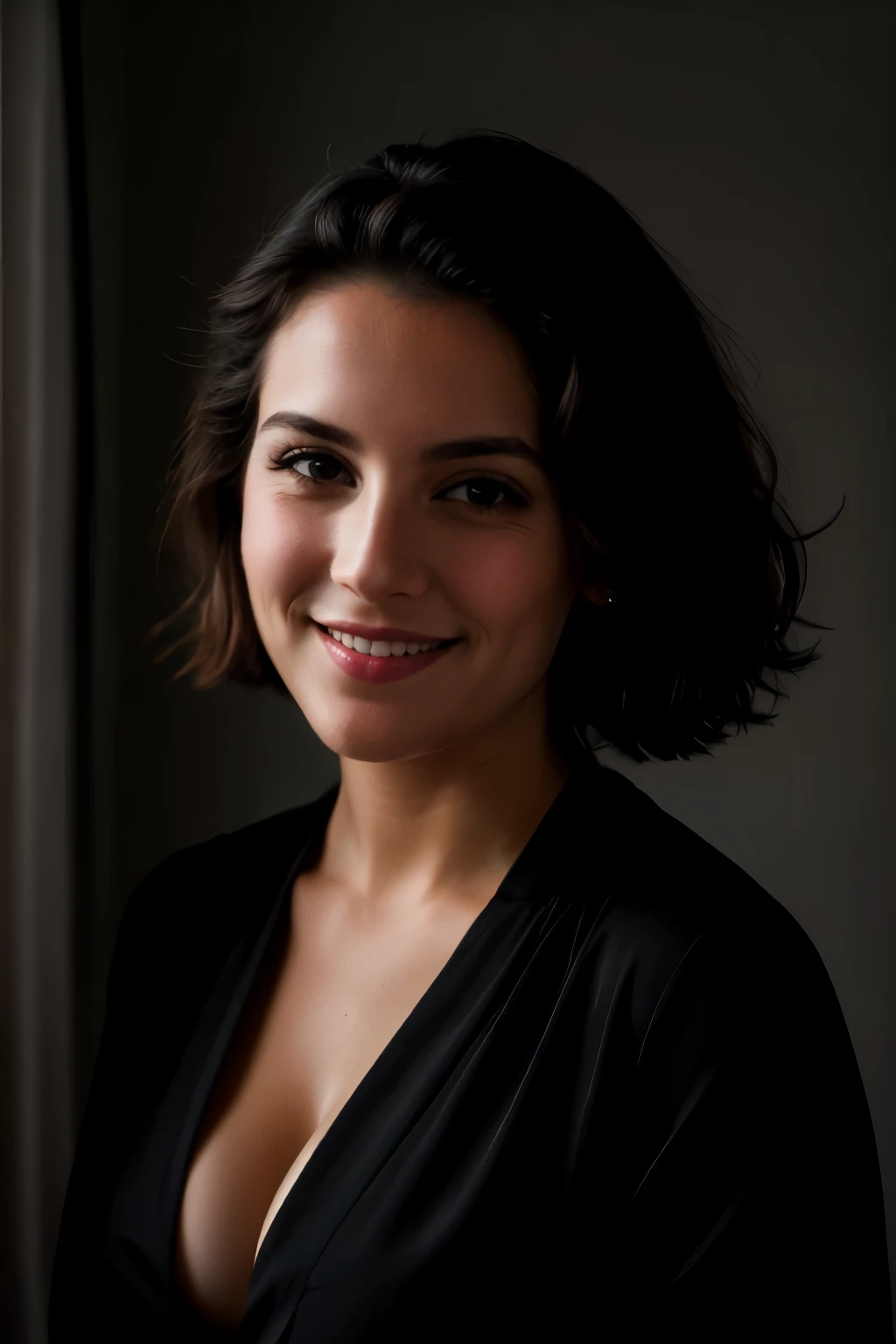 Photo brute, visage portrait photo d'une belle 34 ans.oh woman, Visage mignon, porter une chemise blanche, Happy face, ombres clair, plan de face,