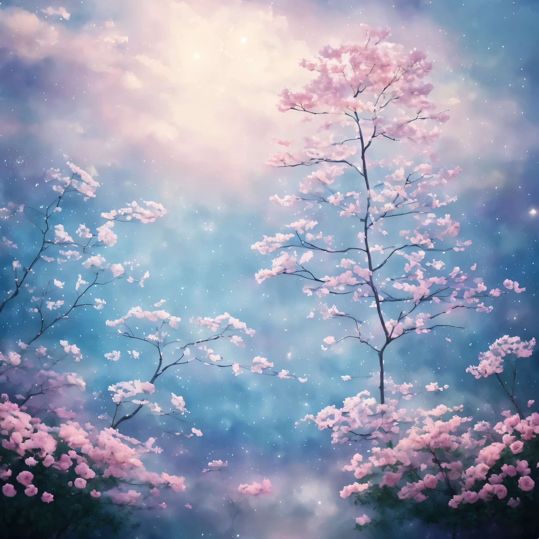 (highest quality, Master Parts:1.2), Soft Focus, Bright gradient watercolor, dreamer, White Background, Melancholy field of roses, realistic space sky, Artistic, Sashikoderic, Magical incandescent cosmic rain, tree of life, Mystic Tower