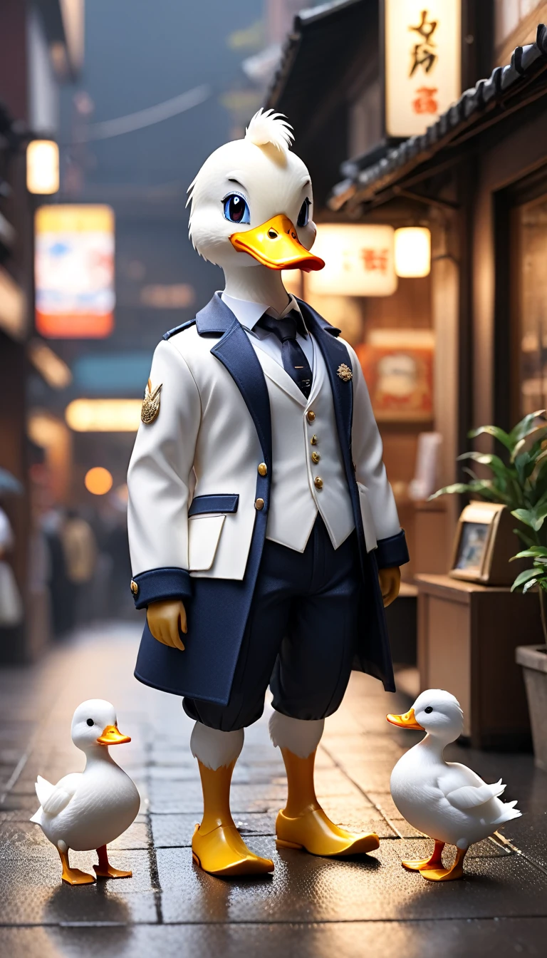 Full Body Esbian、cool man white duck、Popular male white duck、畸形animal、diorama、Simple background、Shibuya Fashion、animal、I have a speaker、masterpiece, best quality, Capture super cute moments, Depth of Field, Ultra Detailed, Ultra-high resolution, octadale, 8k, 16K