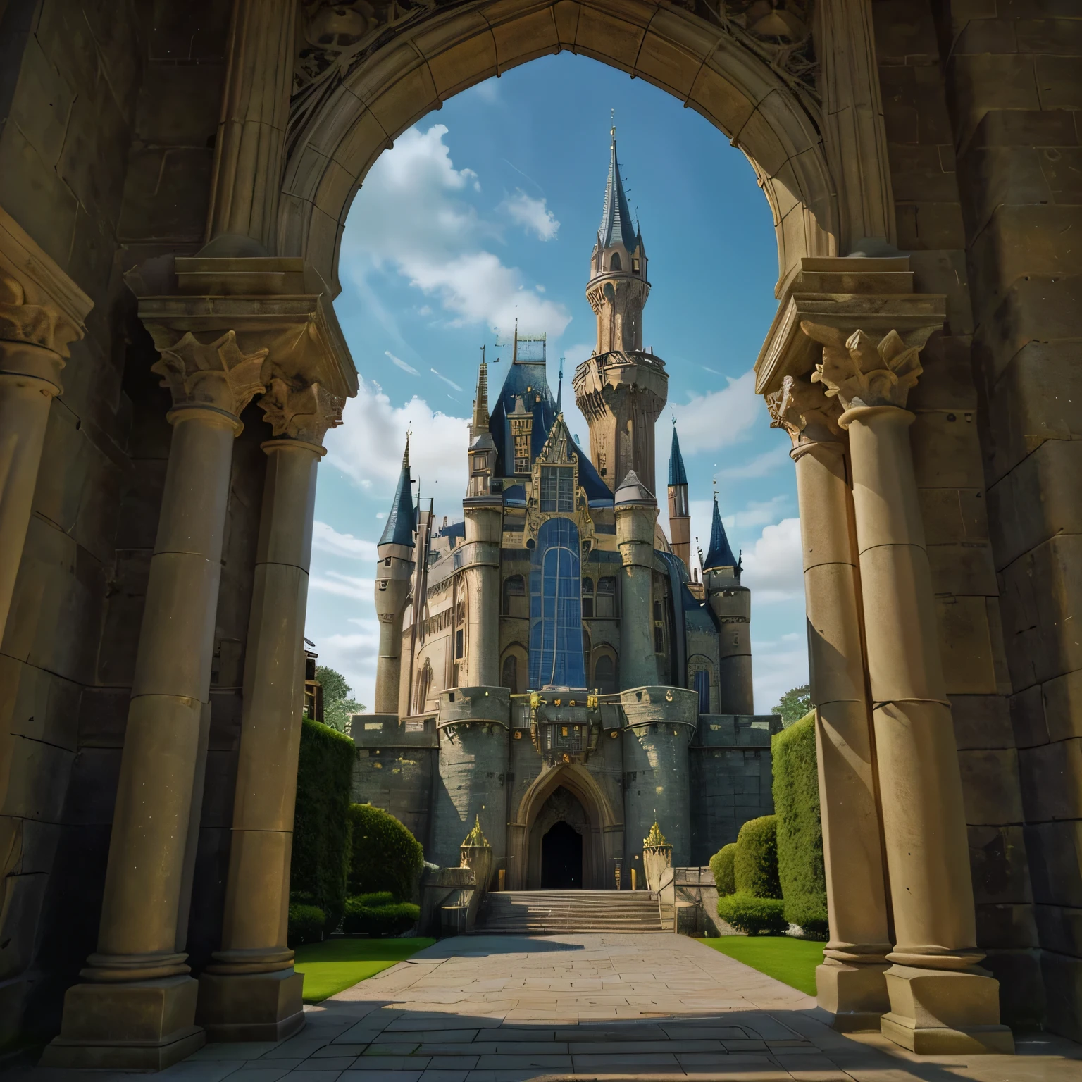 (best quality,4k,8k,highres,masterpiece:1.2),ultra-detailed,(realistic,photorealistic,photo-realistic:1.37),impressive,fantastic,beautiful ancient castle,gorgeous magical castle,giant castle on top of a hill,mesmerizing stone castle,extraordinary fairytale castle,unbelievable fortress,enchanted castle with towers,impressive architecture,unique castle design,grand entrance,mystical atmosphere,imposing structure,towering spires,ancient stone walls,elegant courtyard,drawbridge,moat,beautifully landscaped gardens,sparkling water fountain,hidden passageways,ornate decorations,carved wooden doors,stained glass windows,spiral staircases,gloomy dungeons,medieval charm,rich history,fantastical creatures roaming,exquisite details in every corner,impressive lighting and shadows,vibrant colors,cinematic style