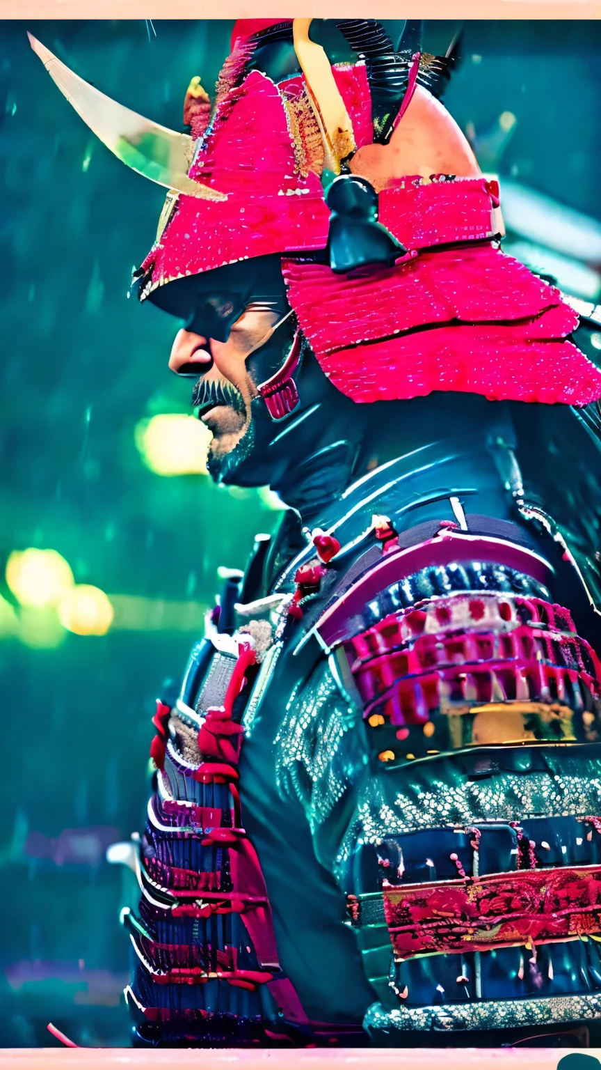 high resolution、scary face、Devilish face、profile of a samurai、Rainy dark night、In the background is a high wall、White steam rises from the body、delicate、photograph、Actual item、high resolution、8k、high resolution