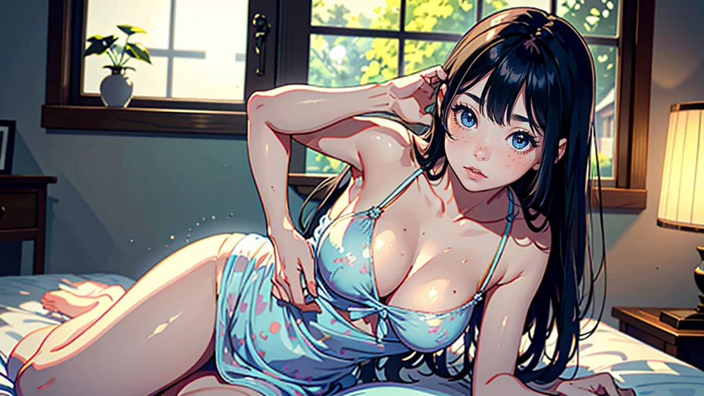 masterpiece, highest quality, (Highly detailed CG Unity 8k wallpaper), (highest quality), (Best illustrations), (Best Shadow), Confused, Realistic lighting, (abyss), Beautiful and delicate shine,Random Pause,((Silk camisole dress)),Cute freckles on the cheeks,Mole under left eye, Sunburn mark, Japanese Model, Young sensual gravure idol, yasumoto oka, A real young gravure idol, A woman who is shy when the camera is pointed at her,赤くなったSunburn mark,I'm embarrassed when people see my stomach,Look upwards,