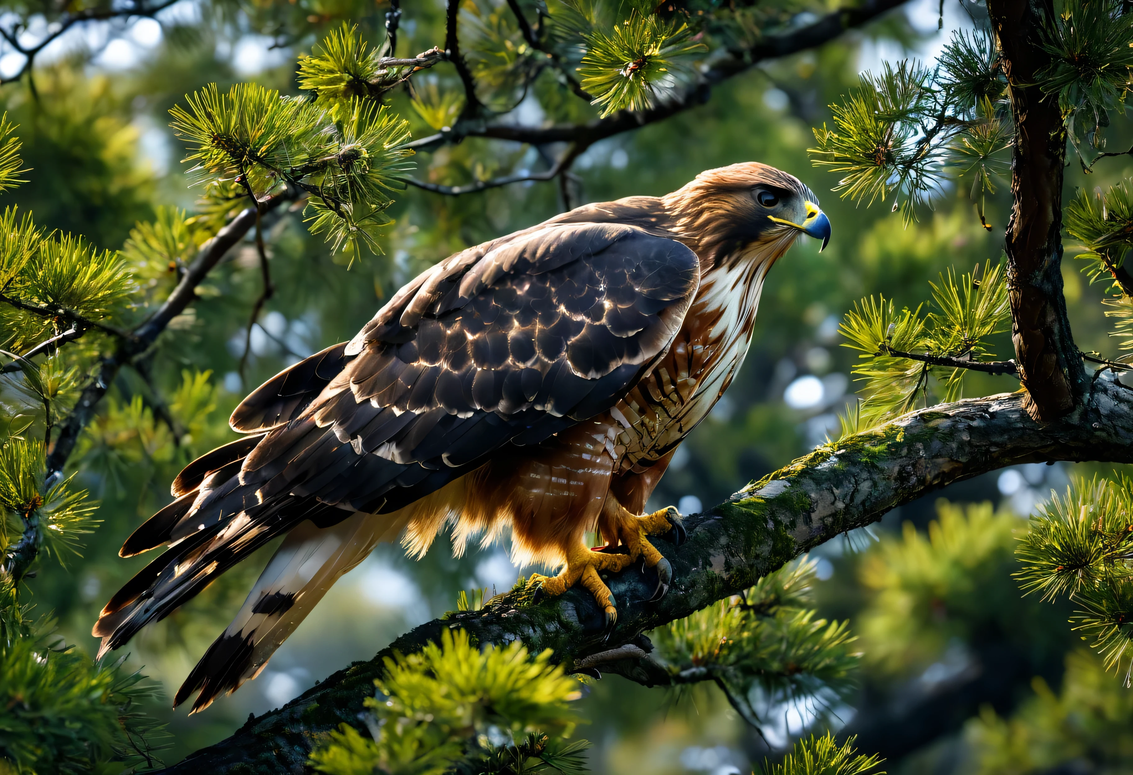 hawk, One beautiful, high resolution, high quality, master piece, Brave, photo, 8K, in the tree
