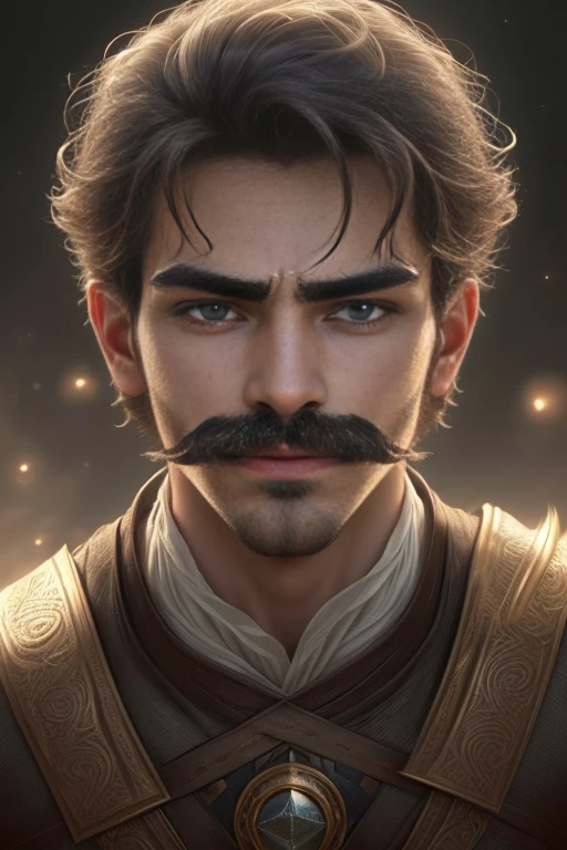 1man with mustache,close up,Real Human,photorealestic,Handsome face,Extremely detailed cinematic effects,soothing tones,insanely details,intricately details,ultra - detailed,(A 25-year-old boy,Serious expressions),The eyes glow white(Star-like eyes)