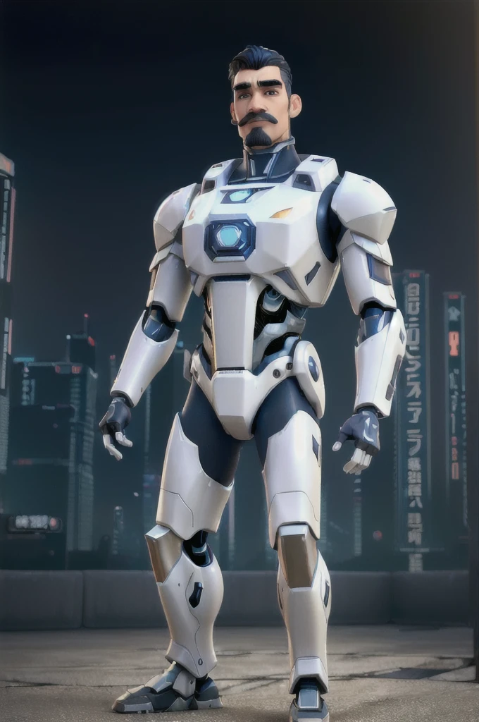 (Best Quality, 8k, 32k, Masterpiece, UHD: 1.3), (Pictures of Japan Attractive Man with mustache), (Cyberpunk: 1.4), (Realism: 1.4), (Best Quality: 1.0), (Super-Resolution: 1.0), 8K, RAW Photos, (Masterpiece: 0.2), Ultra Detail, One man with mustache, ((Big: 1.4)), (Long Wavy Hair), Abs, Perfect Body, Ultra Detailed Face, Detailed Lips, Fine eyes, mecha cyber armor man with mustache, white mecha, male mech, mechanized valkyrie man with mustache, handsome white man cyborg, armor man, wearing sci-fi military armor, sci-fi man, white futuristic armor, male paladin, mechanized soldier man