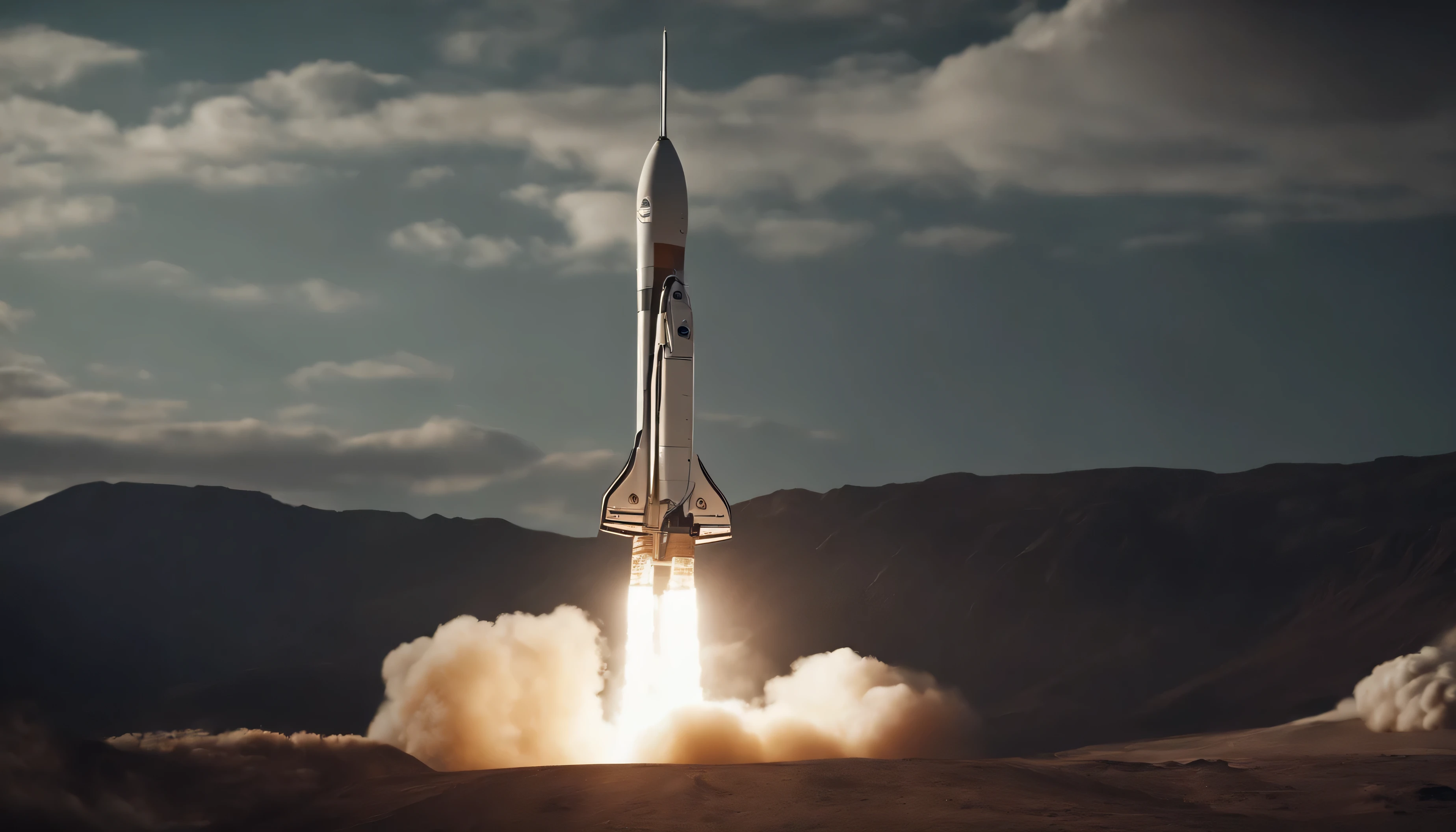 A vintage-style shot of the spacecraft launching into space, leaving Earth behind as Cooper and his team embark on their perilous journey.