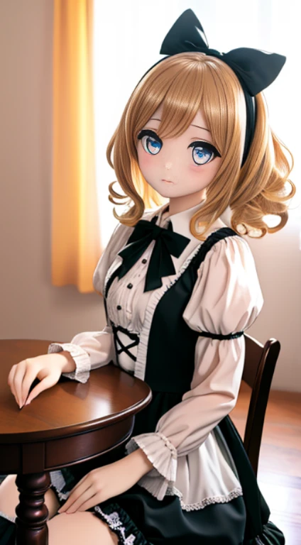 (Tabletop、 highest quality:1.2)、High resolution、high resolution、In 8K、Real Live Action、RAW Photosgraphy、highest quality、masterpiece、 very delicate、High resolutionのRAWカラー写真、Professional photography、 Great face and eyes、超A high resolution、RAW Photos、Len、Beautiful poop、solo、pretty girl、pretty girlらしい美しい女の子、Beautiful and delicate eyes、Big eyes、Airy Hair、Fluffy hair、Curly Hair、Soft impression、Delicate frill dress、gothic ta fashion、Sit on、Antique furniture、Look at the viewers、Natural soft light