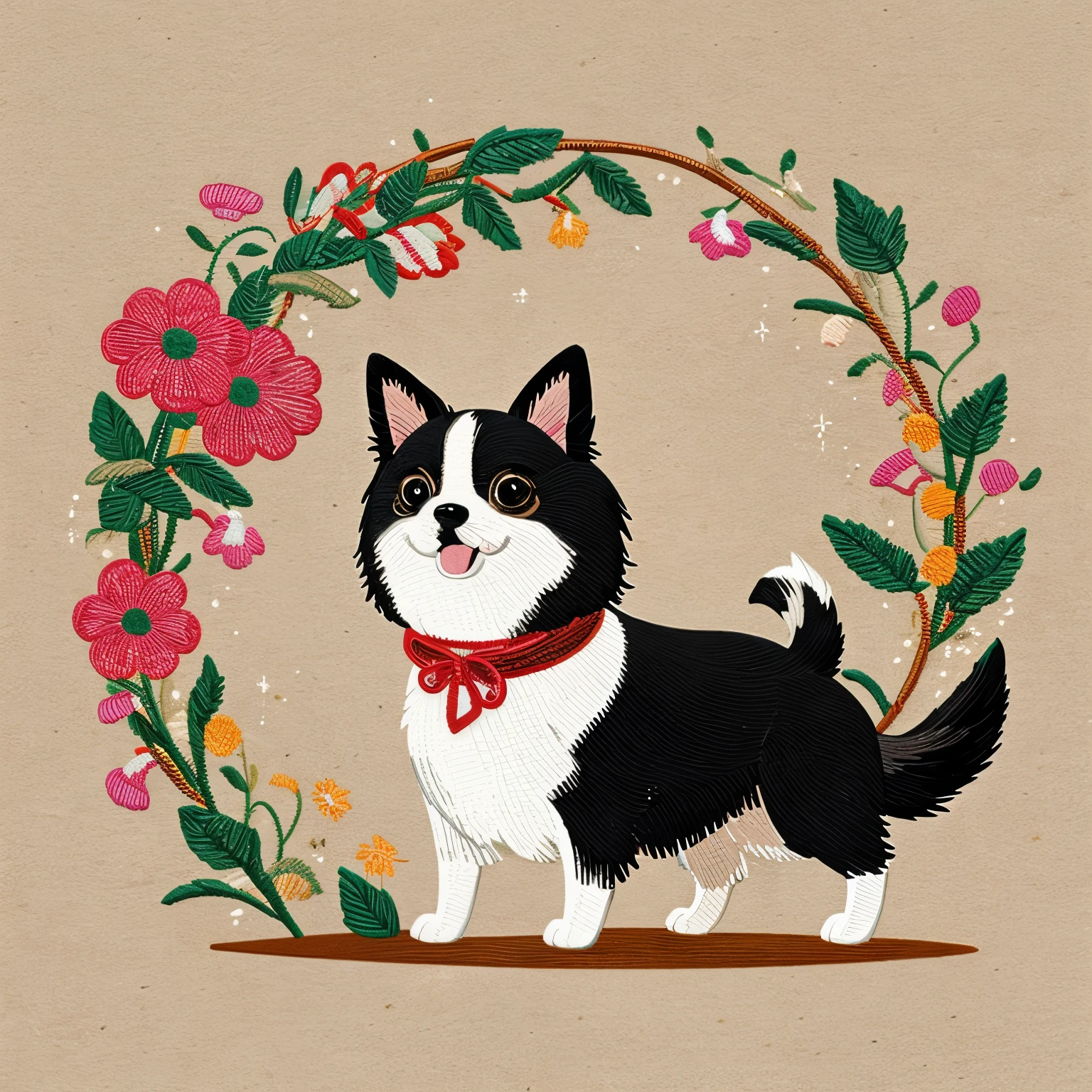 Anime dog illustration modern embroidery