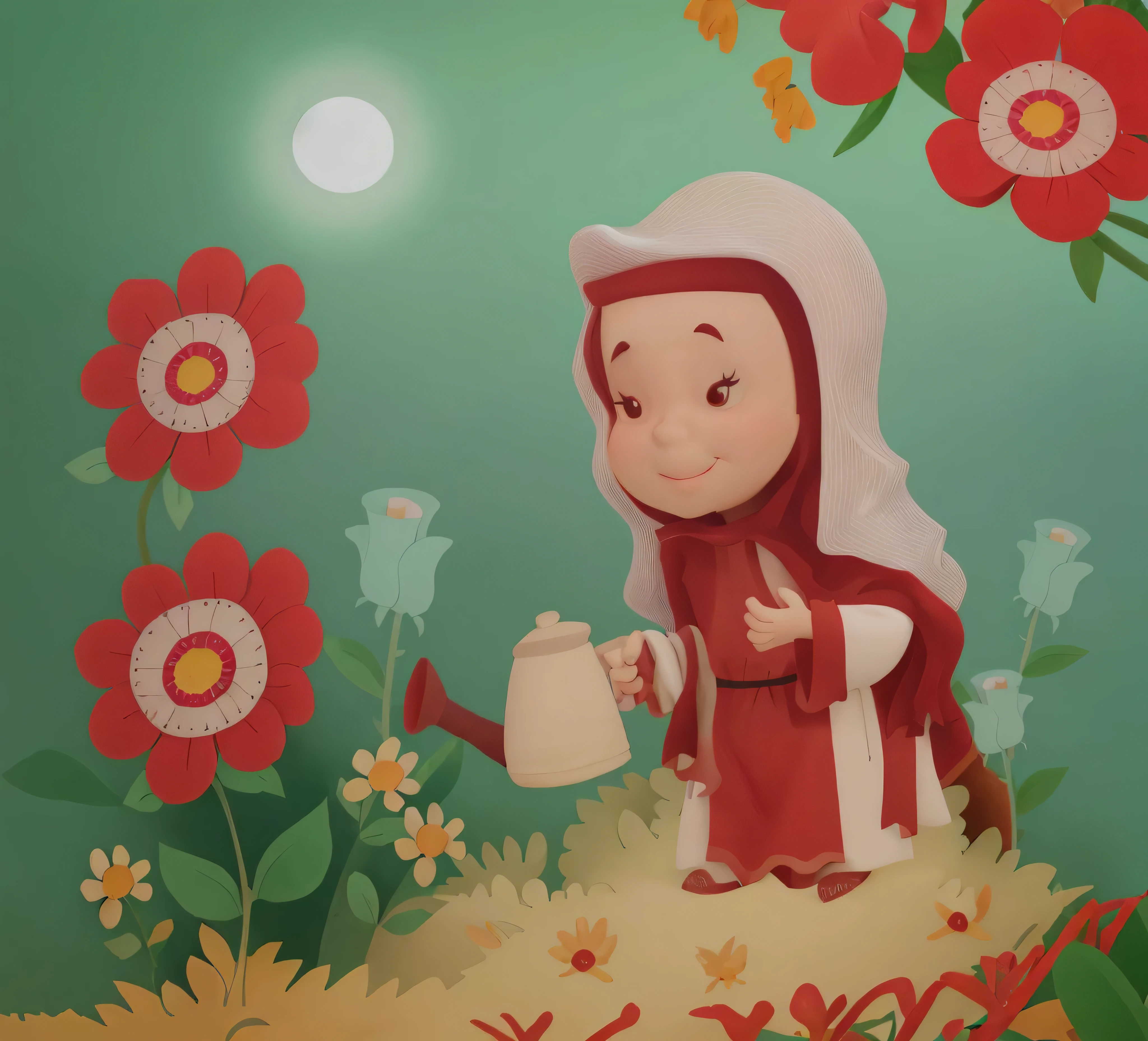 desenho animado de Santa Teresina, fundo jardim com flores, trace in high resolution, 4k