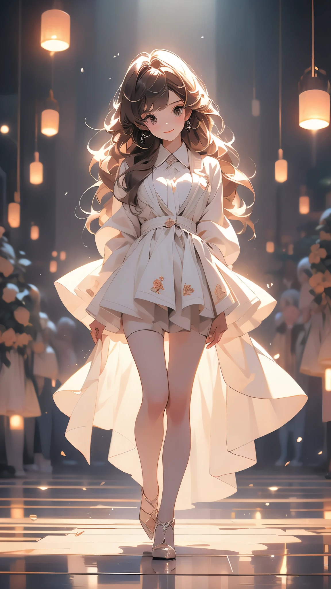 (Surreal)、(lamplight)、(A high resolution)、(8K)、(The content is very detailed)、(Best Best Illustration)、(beautidful eyes)、(quality)、(ultra - detailed)、(tmasterpiece)、(wall-）、（A detailed的the face）、solo、1 girl in、looking at viewert、Fine and detailed、A detailed的the face、In the darkness of the night、Depth shadows、low pitch、purebred face_v1、A smile、long、Black shawl straight hair、46 points oblique bangs,female student、(Brightly colored mini skirt,What about the lattice)、A smile, actual, realistically, hight contrast, photon maping, Authentic images, super detailing, low angles: 1.5, 1 girl, Alone: 1.5, pop star, Kaibo idol, dress up like k-pop, sexy for, Open your legs forward, Fancy makeup, blazer jacket: 1.3, short skirt: 1.3,, high-heels, M-shaped open legs: 1.3, Open your legs 180 degrees, with an open crotch: 1.3, long brown hair, wet white: 1.5, You can see it from under the skirt: 1.3, Height 170 cm,ctextured skin
