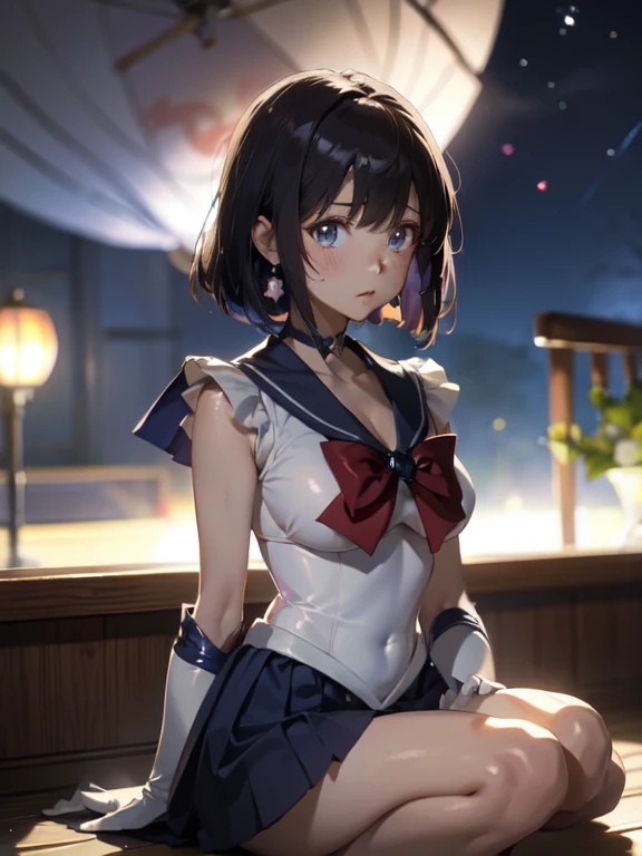 master piece,best quality,ultra detailed,8k,
ambient light,realistic skin,glossy skin,cute,
（sailor_saturn）、Trapped in a crystal ball、
（the body is very wet：1.5）、Glossy lips、Slightly emphasize the lower lip、blush、smile、emphasizing the cleavage、
Fantastic night sky、full moon、Aurora、horizon、Open-air bath、Japanese Inn Futon