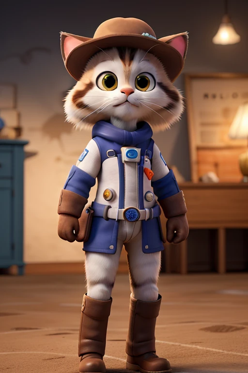 Create an image of a female domestic cat wearing space clothes and a hat. de cowboy andando no planeta marte ((melhor qualidade)), ((obra de arte)), (detalhado)