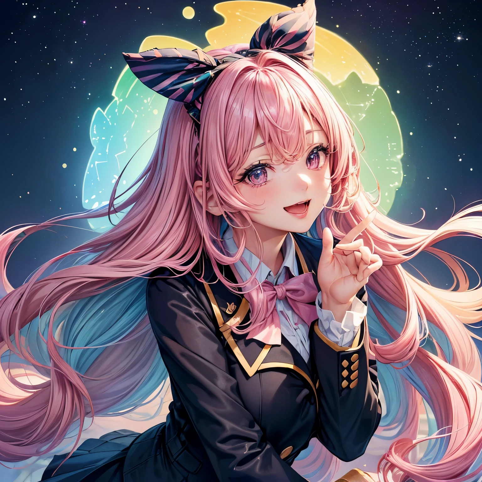 (Beautiful fine details,beautiful lip detail,Highly detailed eyes and face,Long eyelashes,Cute girl in ribbon uniform,Cute Uniform,blazer,laughing out loud,Attractive girl,highest quality,Big Breasts,Tabletop:1.2,A magnificent sight,Erotic and cute,超High resolution,gorgeous girl,Nice girl,variegated hair,Relaxation Socks,High resolution,Gorgeous eyes,Perfect beauty) (masterpiece、highest quality、highest quality、Watercolor(curly)、Official Art、Beautiful and aesthetic:1.2)、(2With a girl:1.3)、(Fractal Art:1.3)、Upper body、From the side、Looking at the audience、pattern、(Rainbow Hair、colorful hair、Half white, half pink hair:1.2)、((Detailed4this is、Thumb joint details))、gas、cloud、colorful、Deep Kiss、I、violate、Detailed panties
