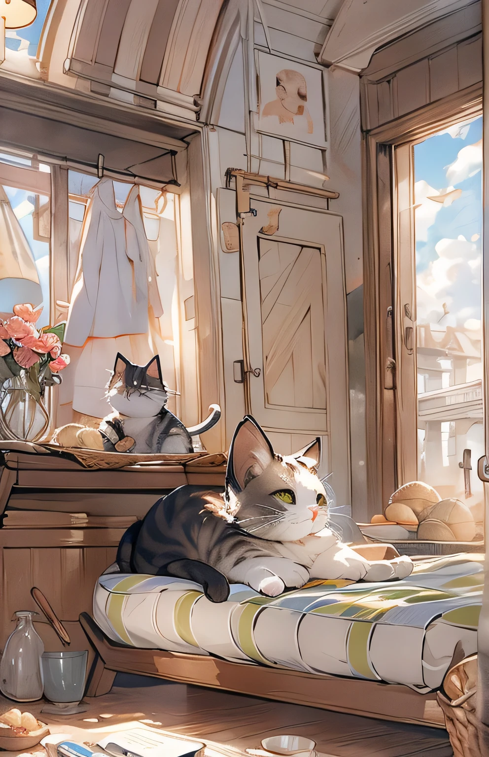 ((highest quality)), ((masterpiece)), (Get used to it), Cat , 2 ,Sleeping together ,