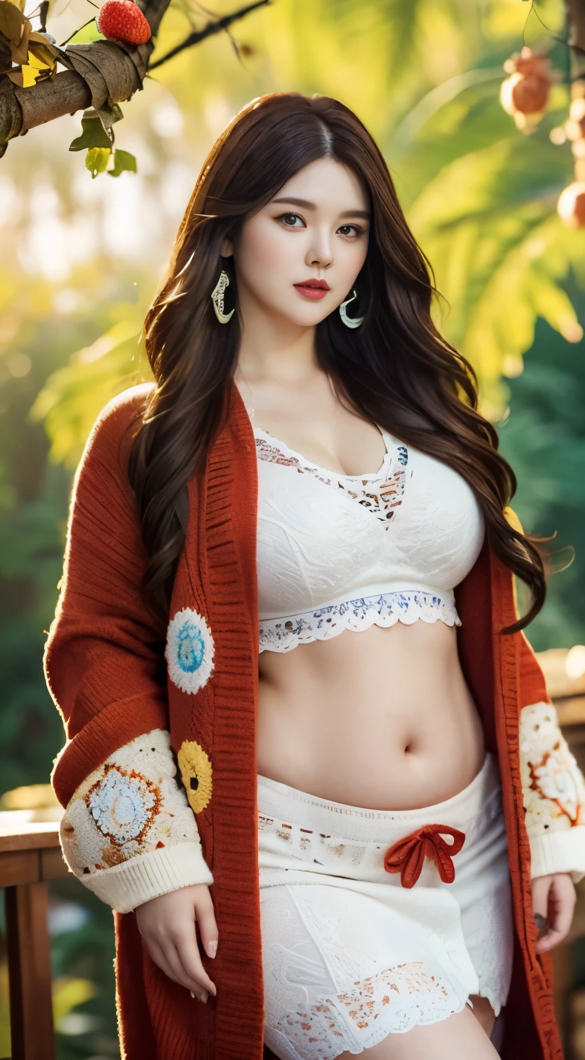 1girll, Solo,Red cowboy shooting, (Jacket set), From the top, (zentangle, mandalas, Tangled, Winding), (Lingxiaohua: 1.2) offcial art, Unified 8k wallpaper, super detailing, Aesthetics, Masterpiece, Best quality, Realistic.Korean goddess fat plus size model,(Kpop idol)(((Angela white sexy girl))),,Fat、(plus-sized)woman model,(),(A bulging belly),,((())),(Large size elegance),,Weigh more than 100 pounds,(Fresh sunshine),Vivid colors,Three-dimensional。(((full bodyesbian))),(Meticulous depiction),(Natural and vivid),Highlight the cuteness and charm of big fat girls,It's a reverie。Soft and plump belly ,very sexy outfit,Precise anatomy,The whole picture is like a detailed realistic CG rendering,The highest image quality will make you unforgettable。cardigan and t-shirts with long skirts , chubby cheeks