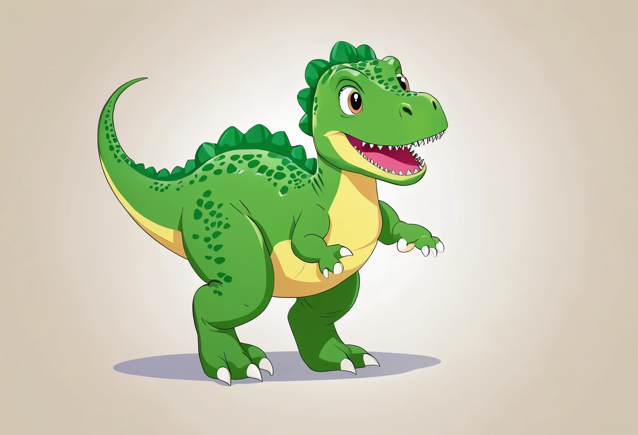 there is a green dinosaur 、An illustration, dinosaur, trex dinosaur, dinosaur, cute:2, Jurassic Image, dinosaurs, Tyrannosaur、soft、For